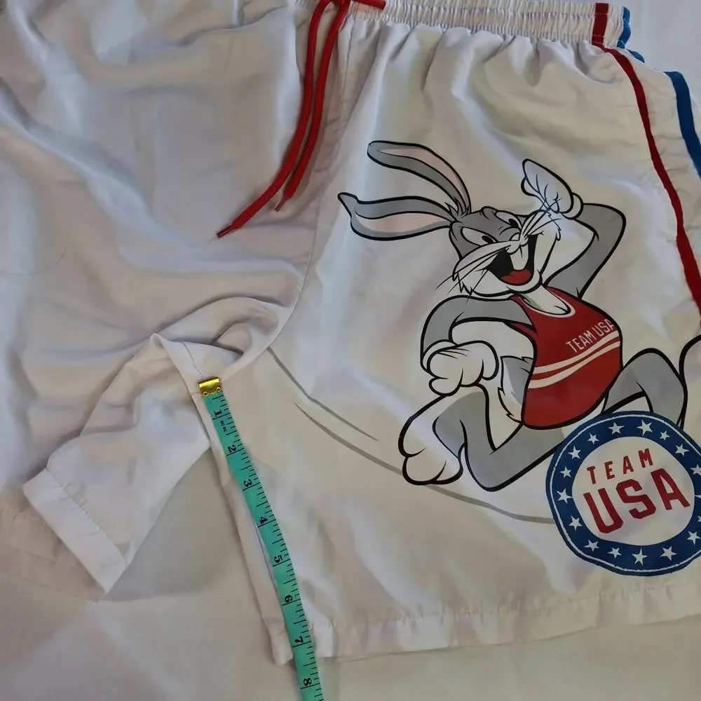 Looney Tunes Bugs Bunny Team USA Athletic Shorts L White Lined Large